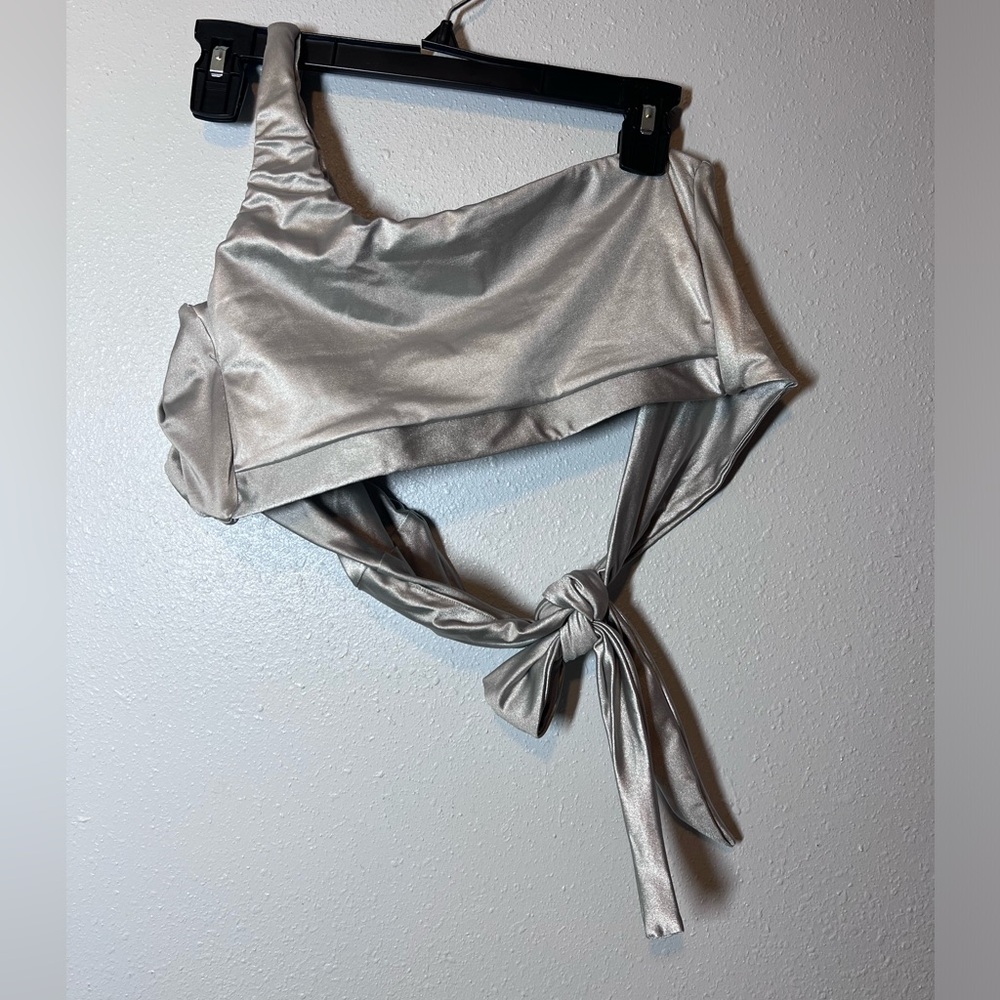 Nude Swim Bar Silver One Shoulder Bikini Top NWT